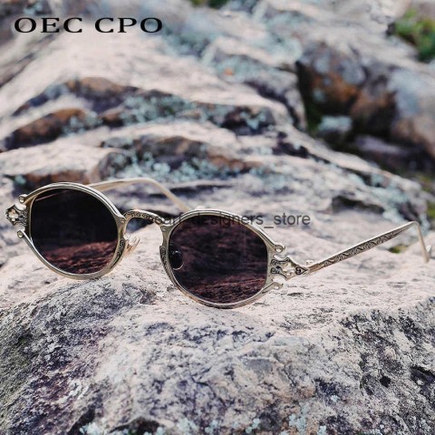 Sleek Cateye Steampunk Sunglasses for Men & Women - Oval Metal Frame with UV380 Protection