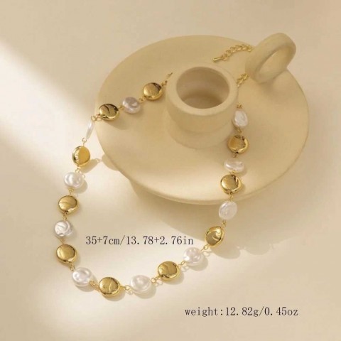 Creative Women's Imitation Pearl & Gold Splice Pendant Necklace 2024XJ250422