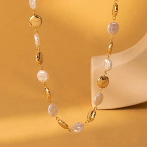 Creative Women's Imitation Pearl & Gold Splice Pendant Necklace 2024XJ250422