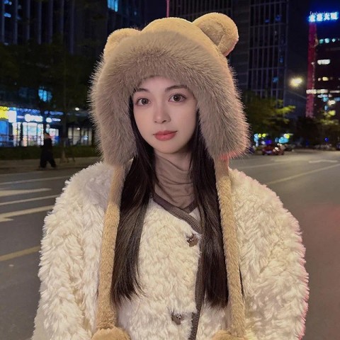Cute Women's Warm Beret Hat with Thick Fur Ear Protection
