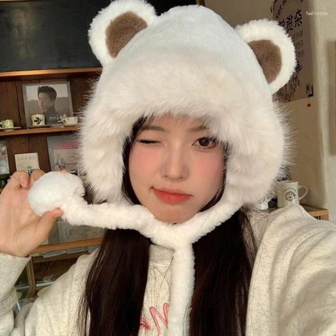 Cute Women's Warm Beret Hat with Thick Fur Ear Protection