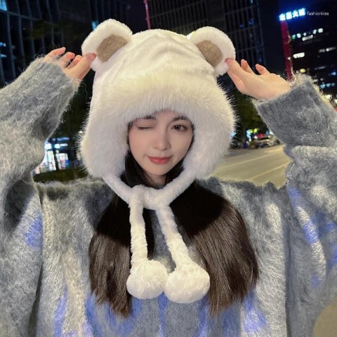 Cute Women's Warm Beret Hat with Thick Fur Ear Protection