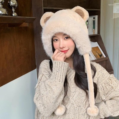 Cute Women's Warm Beret Hat with Thick Fur Ear Protection