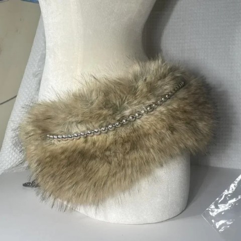 Vintage Men's Faux Fur Waist Chain with Metal Beads Y2K Punk Style