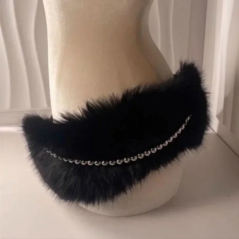Vintage Men's Faux Fur Waist Chain with Metal Beads Y2K Punk Style
