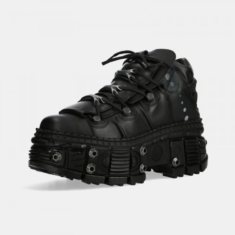 F8079 Dark Punk Leather Platform Shoes for Women