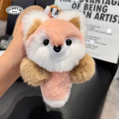 Fox Fur Keychain Pendant - Real Rabbit Fur Charm for Women