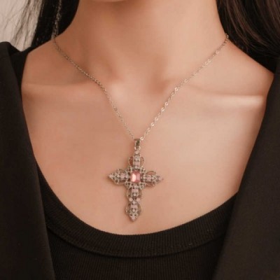 Jin Wen Women's Bohemian Cross Pendant Necklace with White Horn Stone
