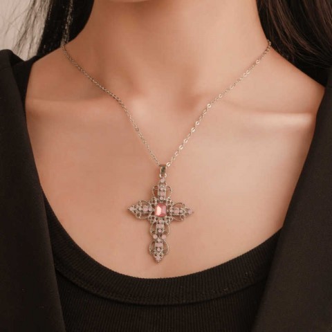 Jin Wen Women's Bohemian Cross Pendant Necklace with White Horn Stone