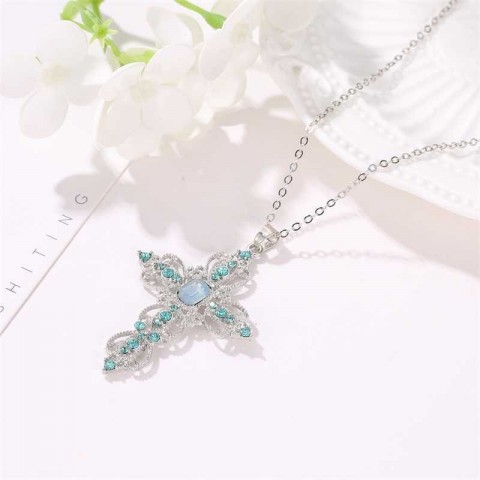 Jin Wen Women's Bohemian Cross Pendant Necklace with White Horn Stone