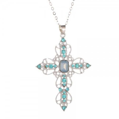 Jin Wen Women's Bohemian Cross Pendant Necklace with White Horn Stone