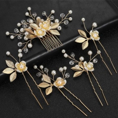 Elegant Pearl Flower Hair Clip for Women - Gold Alloy Tiaras & Side Comb