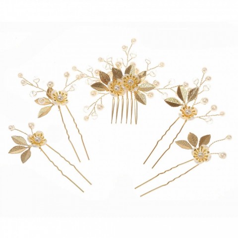 Elegant Pearl Flower Hair Clip for Women - Gold Alloy Tiaras & Side Comb