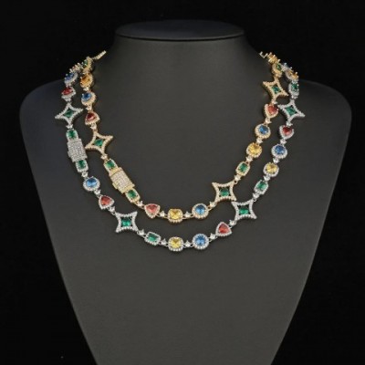 Platinum Gold Plated Hip Hop Choker Necklace with Colored Zircon for Women