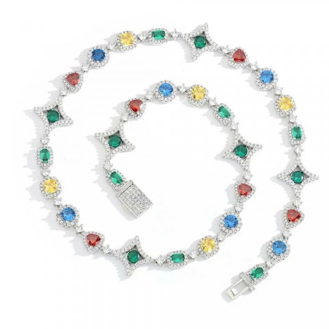 Platinum Gold Plated Hip Hop Choker Necklace with Colored Zircon for Women
