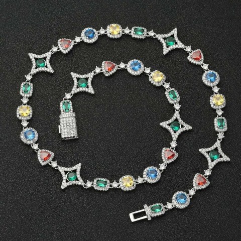 Platinum Gold Plated Hip Hop Choker Necklace with Colored Zircon for Women