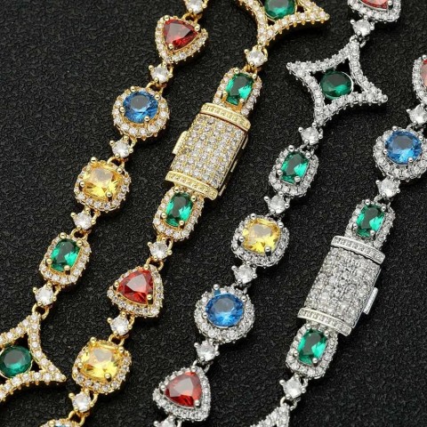Platinum Gold Plated Hip Hop Choker Necklace with Colored Zircon for Women