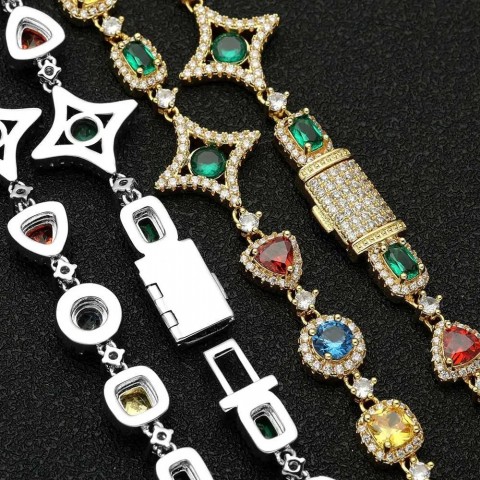 Platinum Gold Plated Hip Hop Choker Necklace with Colored Zircon for Women