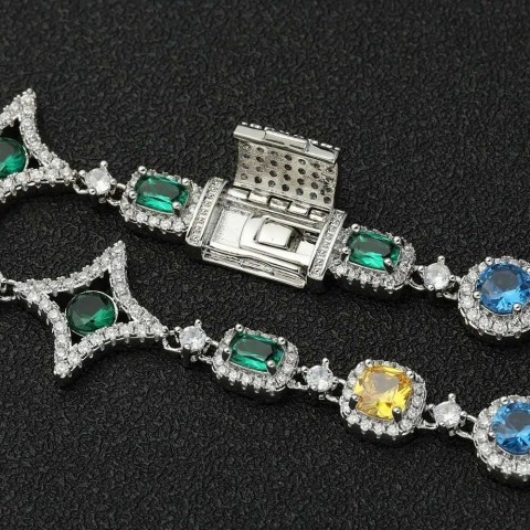Platinum Gold Plated Hip Hop Choker Necklace with Colored Zircon for Women