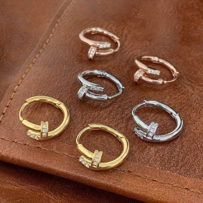 Real 925 Sterling Silver Zircon Nail Ring Earrings for Women - Minimalist Fashion Jewelry H25507