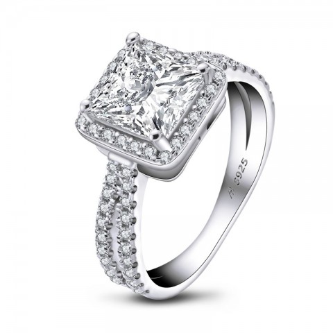 AINUOSHI Elegant 925 Sterling Silver 1.6 CT Princess Cut Halo Engagement Ring with Simulated Diamond
