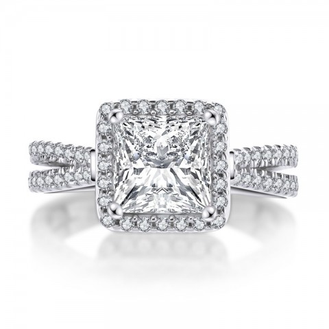 AINUOSHI Elegant 925 Sterling Silver 1.6 CT Princess Cut Halo Engagement Ring with Simulated Diamond