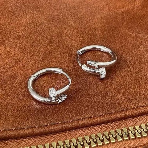 Real 925 Sterling Silver Zircon Nail Ring Earrings for Women - Minimalist Fashion Jewelry H25507