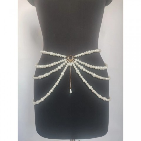 Y2K Fashion Pearl Waist Chain for Women - Retro Body Jewelry