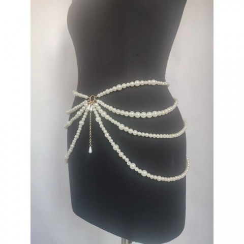 Y2K Fashion Pearl Waist Chain for Women - Retro Body Jewelry