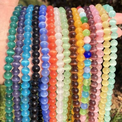 Wholesale 8mm Red Orange Cat Eye Glass Beads for DIY Jewelry Making Supplies
