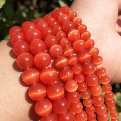 Wholesale 8mm Red Orange Cat Eye Glass Beads for DIY Jewelry Making Supplies