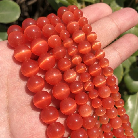 Wholesale 8mm Red Orange Cat Eye Glass Beads for DIY Jewelry Making Supplies