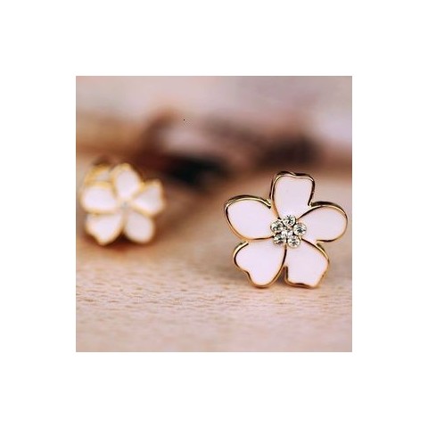 Alloy Bohemian Stud Earrings for Women, Black and White Flowers, No Piercing Needed