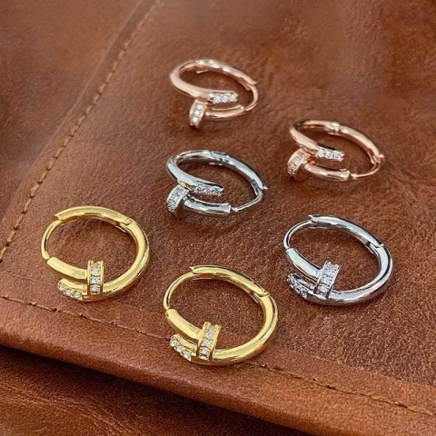 Real 925 Sterling Silver Zircon Nail Ring Earrings for Women - Minimalist Fashion Jewelry H25507