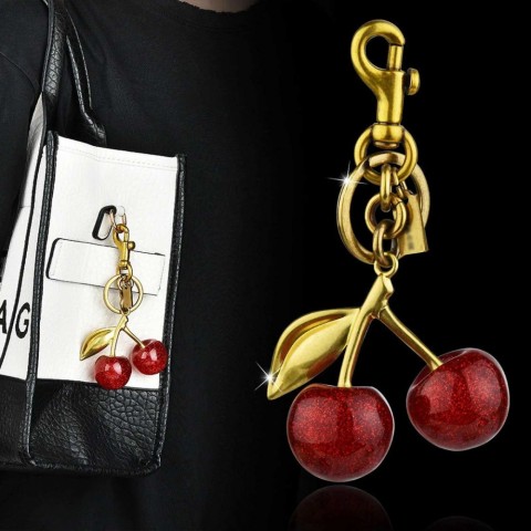Sweet Red Cherry Keychain Charm for Women Handbags, EVA Material, Bohemian Style H250217