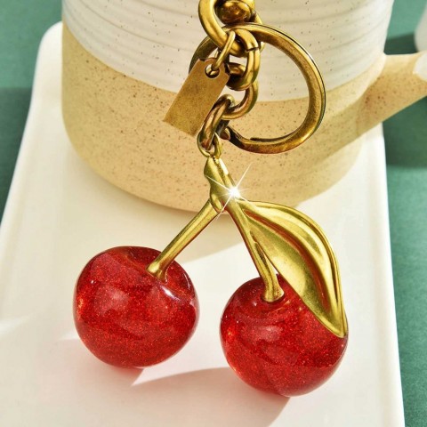 Sweet Red Cherry Keychain Charm for Women Handbags, EVA Material, Bohemian Style H250217