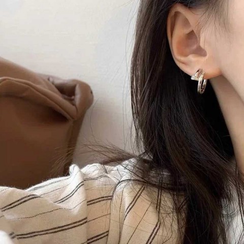 Real 925 Sterling Silver Zircon Nail Ring Earrings for Women - Minimalist Fashion Jewelry H25507