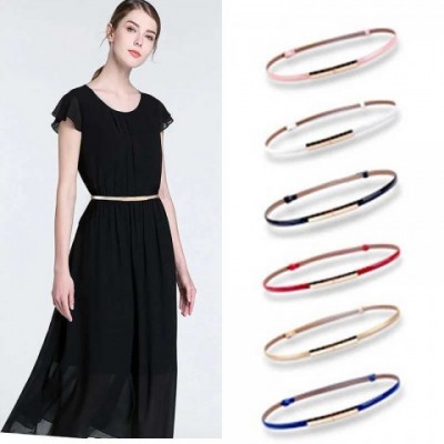 Genuine Leather Adjustable Gold Buckle Belt for Women - Narrow Width Fashion Strap