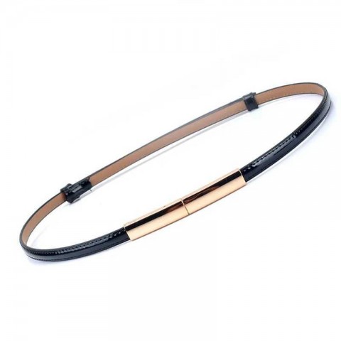 Genuine Leather Adjustable Gold Buckle Belt for Women - Narrow Width Fashion Strap