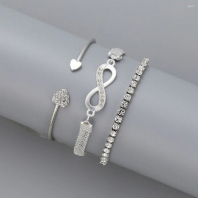 Elegant Women's 3Pcs Heart Crystal Bangle Set in Gold & Silver