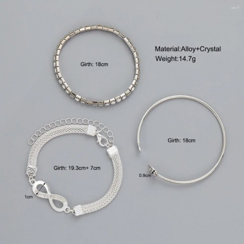 Elegant Women's 3Pcs Heart Crystal Bangle Set in Gold & Silver