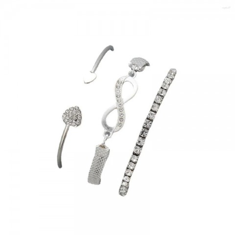 Elegant Women's 3Pcs Heart Crystal Bangle Set in Gold & Silver