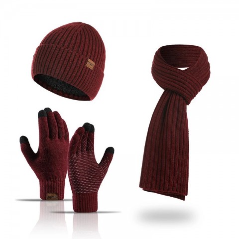 Winter Fashion Knitted Hat Scarf Gloves Set for Men Women
