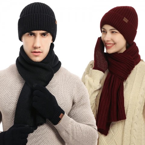 Winter Fashion Knitted Hat Scarf Gloves Set for Men Women