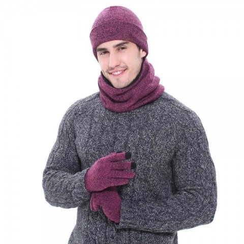 Winter Fashion Knitted Hat Scarf Gloves Set for Men Women