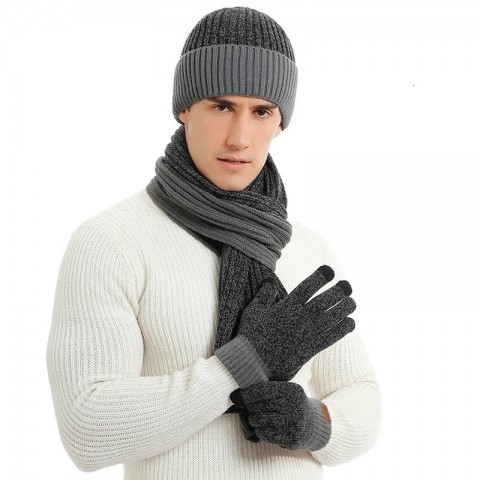 Winter Fashion Knitted Hat Scarf Gloves Set for Men Women