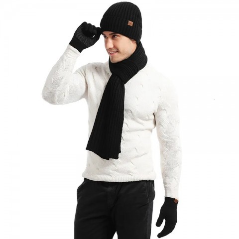 Winter Fashion Knitted Hat Scarf Gloves Set for Men Women
