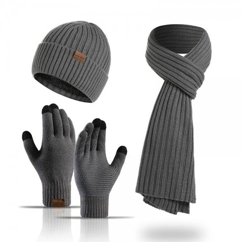 Winter Fashion Knitted Hat Scarf Gloves Set for Men Women
