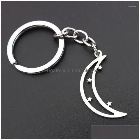 Stainless Steel Keychains & Lanyards - Unisex Fashion Jewelry Stars Moon Keyring - Wholesale 12 Pieces Lot
