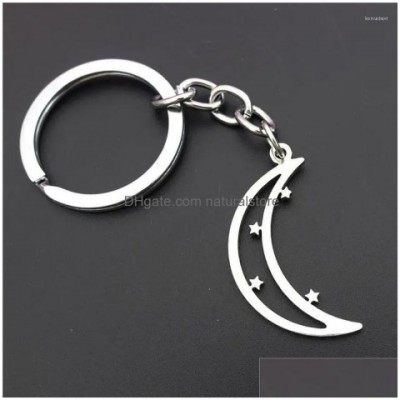 Stainless Steel Keychains & Lanyards - Unisex Fashion Jewelry Stars Moon Keyring - Wholesale 12 Pieces Lot